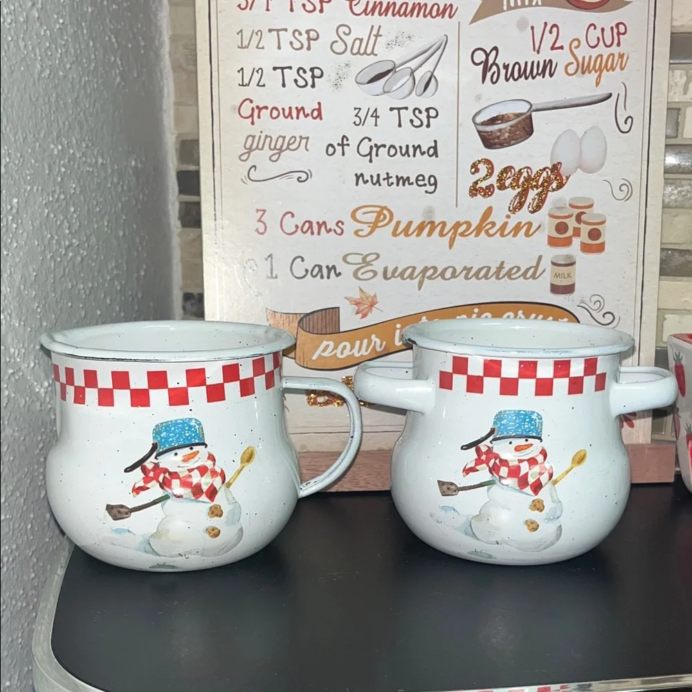 Hallmark The Mitford Snowmen Enamel Metal Sugar Bowl & Creamer Set Percy Karon - Picture 2 of 7